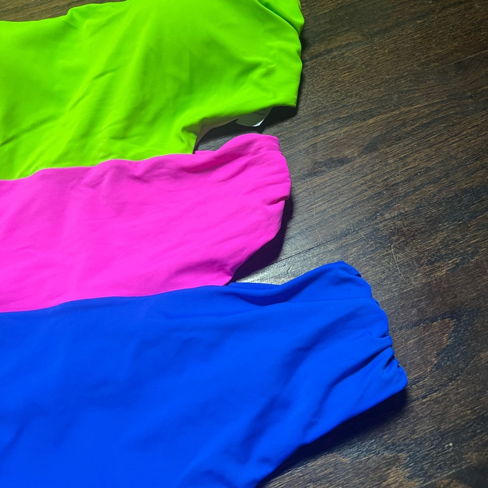 Swimsuits for All , size 12 lime hot pink and bright blue color block swimsuit - Picture 3 of 13